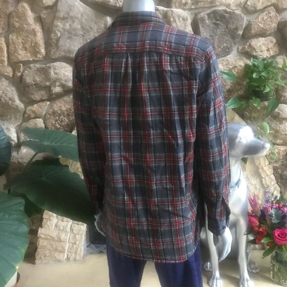 L.L. Bean Slightly Fitted Cotton Plaid Gray Red Flannel Button Down Size L Tall - Picture 3 of 7